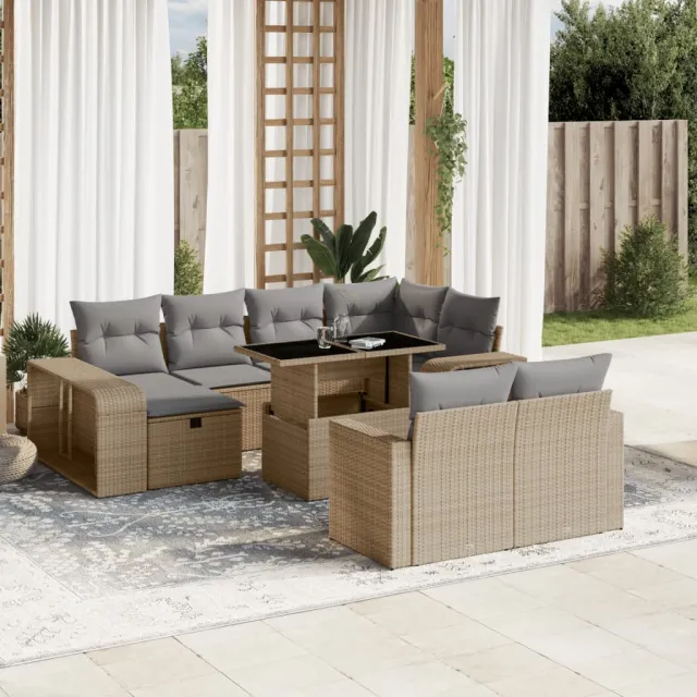 vidaXL 11-delige Tuinset met kussens poly rattan beige, foto 2