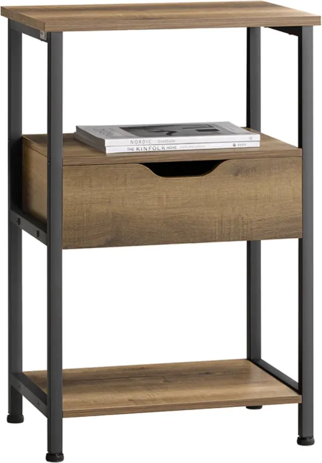 MARA Nachtkastje - Met 1 Lade - Bijzettafel - Bedtafel - MDF - Bruin - 45 x 30 x 70 cm