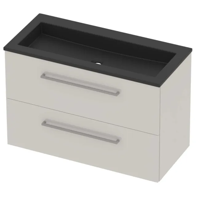 Basic-Line Aura 46 Badmeubelset Acryl Zonder Kraangat Voor Grepen 100x46x62 cm Ice White Mat Zwart