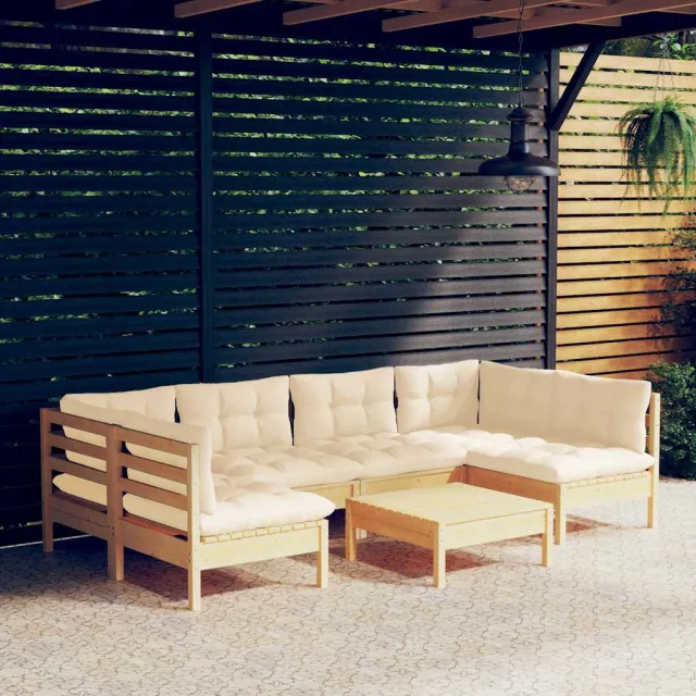 vidaXL 7-delige Loungeset met crèmekleurige kussens massief grenenhout, foto 2