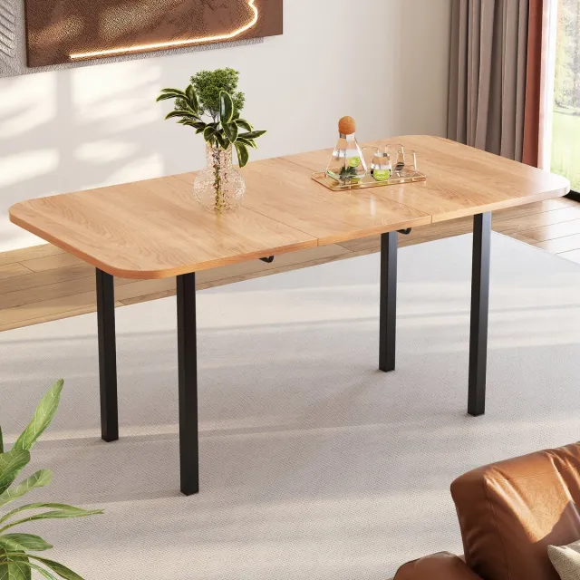 Sweiko Uitschuifbare eettafel, lengte tot 160 cm, moderne minimalistische stijl, sterke legering, geschikt voor 4-6 personen, origineel hout