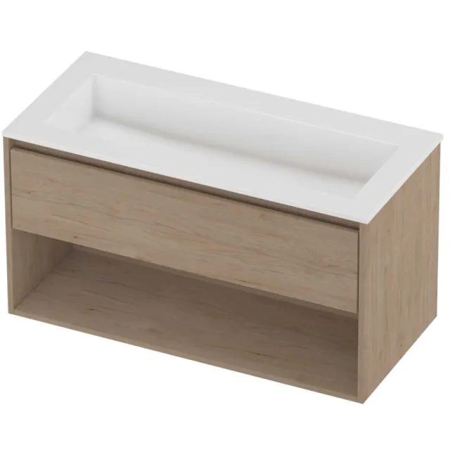 Proline Aristo Badmeubelset Polystone Elegant Schap 100x46x54 cm Glans Wit Ideal Oak Eiken