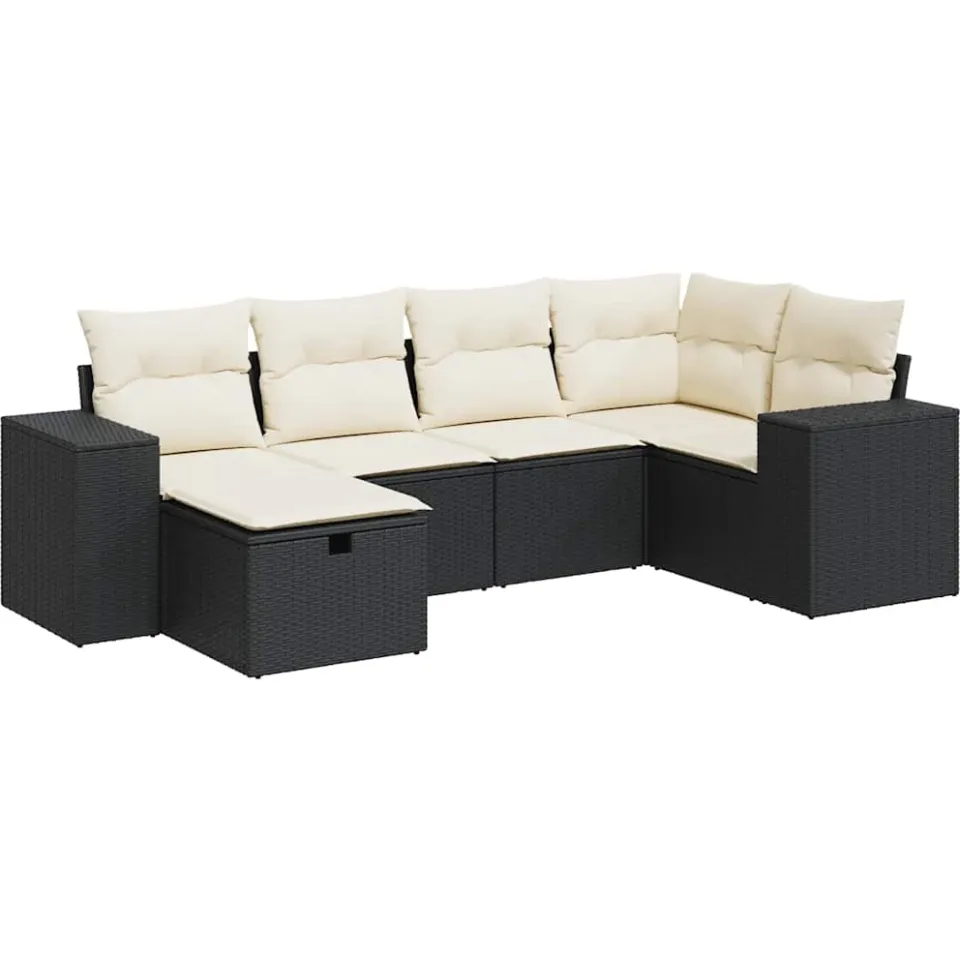vidaXL 6-delige Loungeset met kussens poly rattan zwart, foto 3