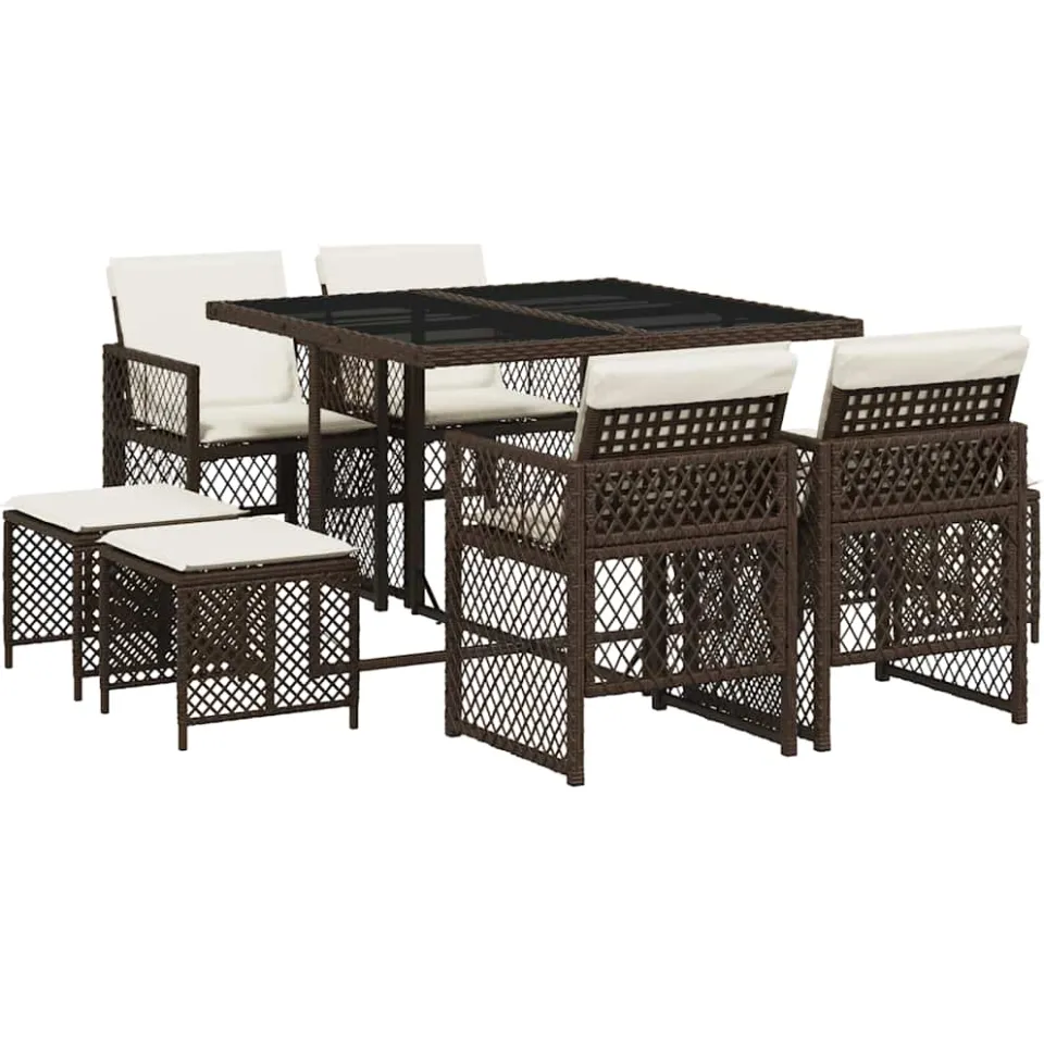 vidaXL 9-delige Tuinset met kussens poly rattan bruin