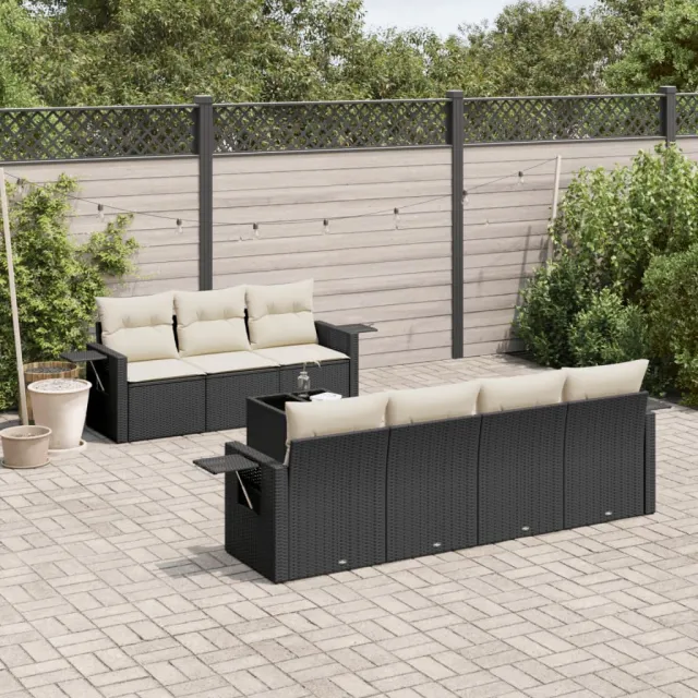 vidaXL 8-delige Loungeset met kussens poly rattan zwart, foto 2
