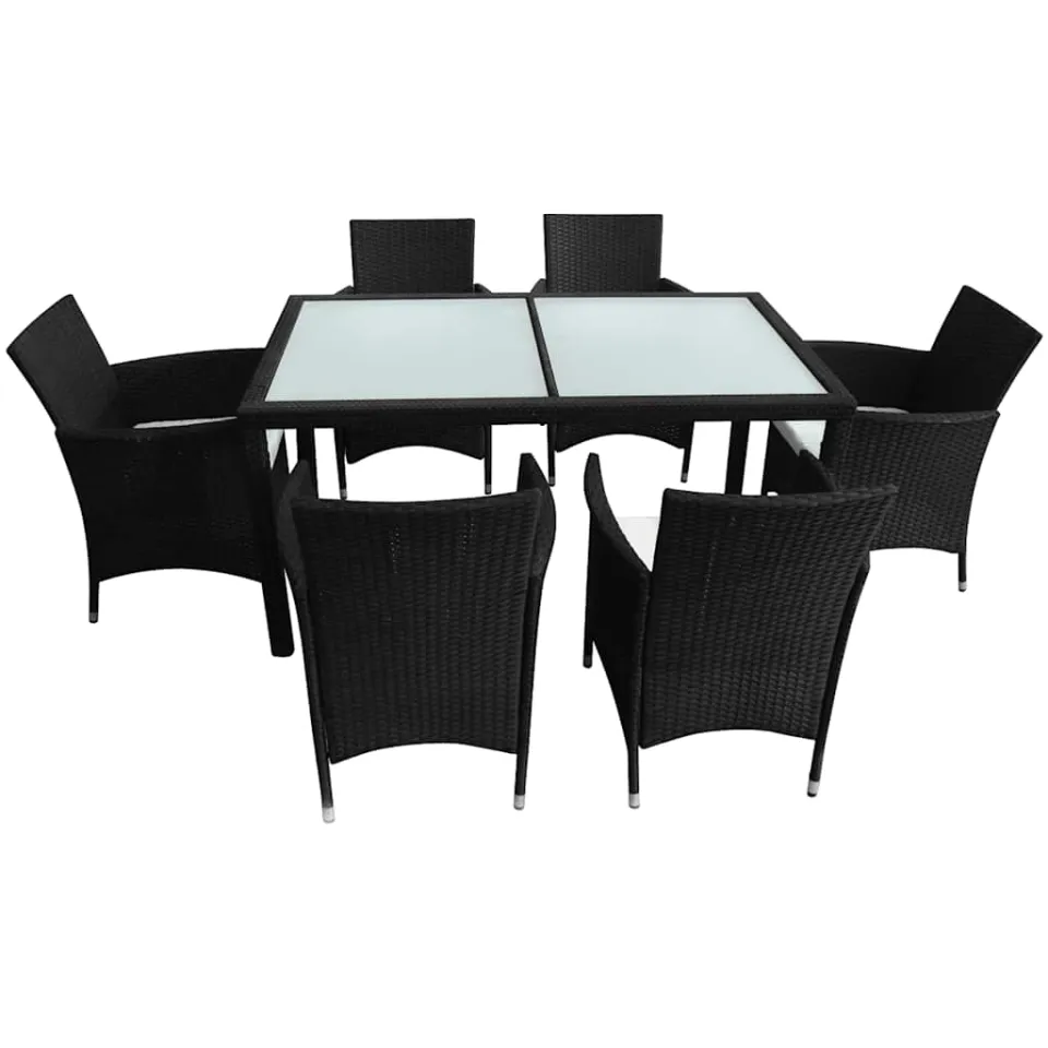 vidaXL 7-delige Tuinset met kussens poly rattan zwart, foto 4