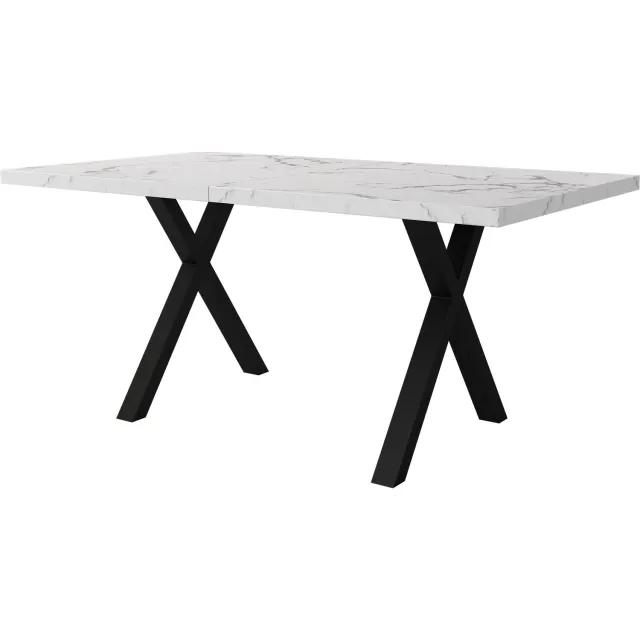 SONNENH Eettafel - Marmerlook met gekruiste poten - 140 x 80 x 76 cm - Wit/zwart
