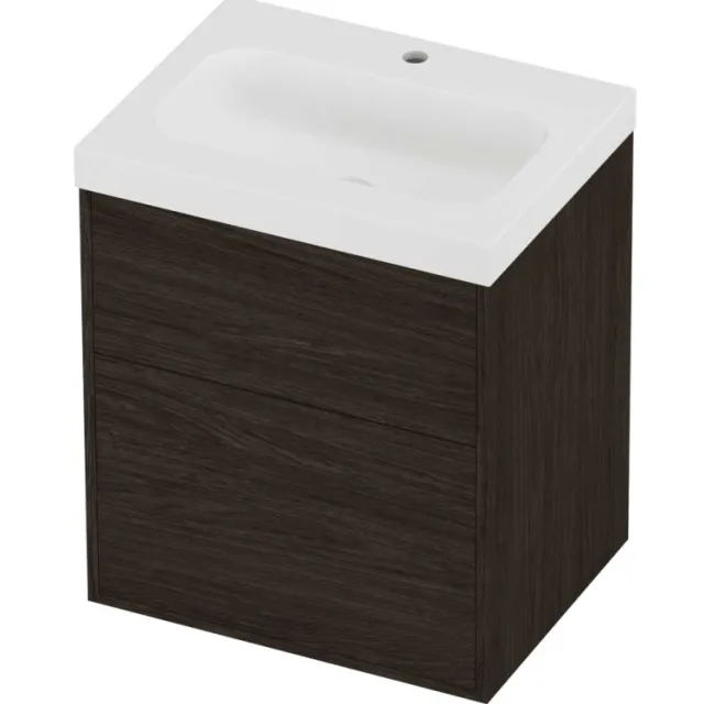 Proline Haga Badmeubelset Polystone Mezza 1 Kraangat Voor Grepen 60x46x73 cm Mat White Mokka Oak Eiken