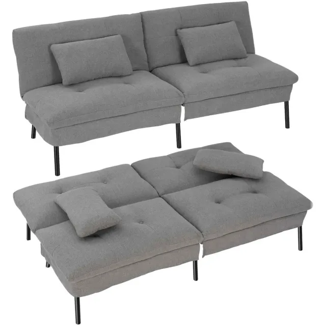 C. , R. E. CORE Slaapbank 2-Persoons - Converteerbare Tweezitsbank met Verstelbare Rugleuning - Inc 2 Kussens - Uitgeklapt 185x104x45cm - Zithouding 185x64x84cm Donker Grijs