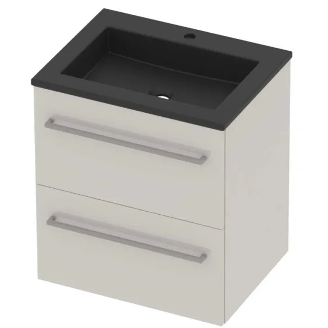 Basic-Line Aura 46 Badmeubelset Acryl 1 Kraangat Voor Grepen 60x46x62 cm Ice White Mat Zwart