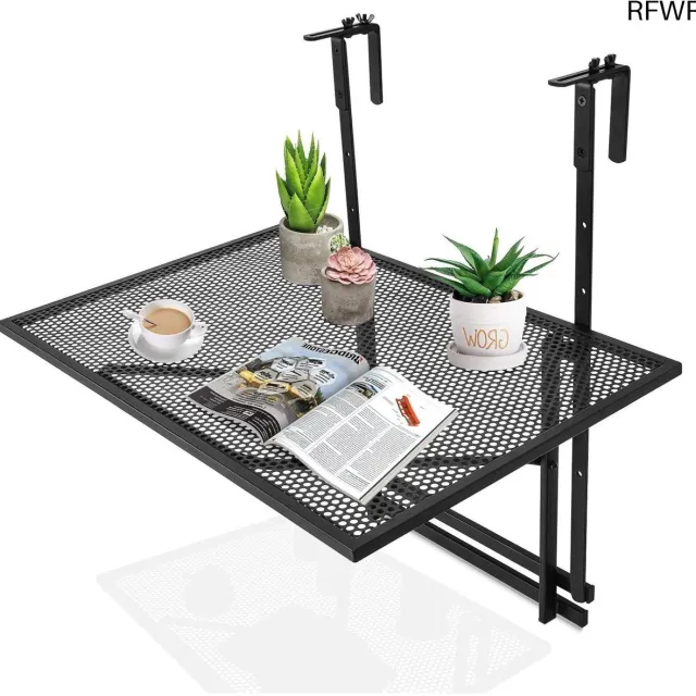 RFWR Inklapbare Balkonhangtafel - Verstelbare Tuin- en Hangtafel voor Balkon en Terras Zwart