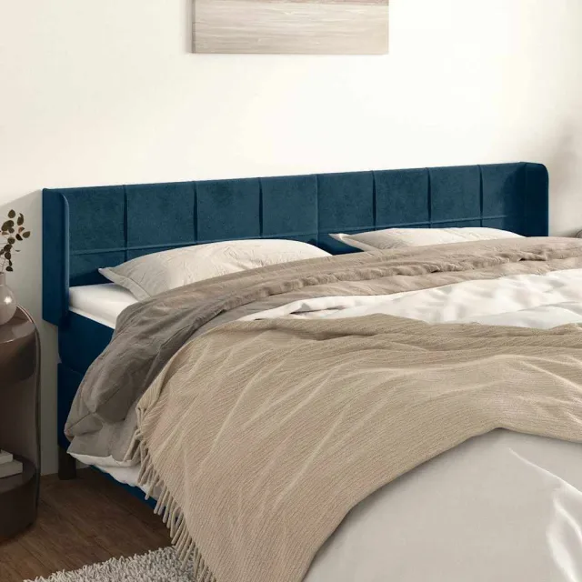 vidaXL Hoofdbord met randen 203x16x78/88 cm fluweel donkerblauw