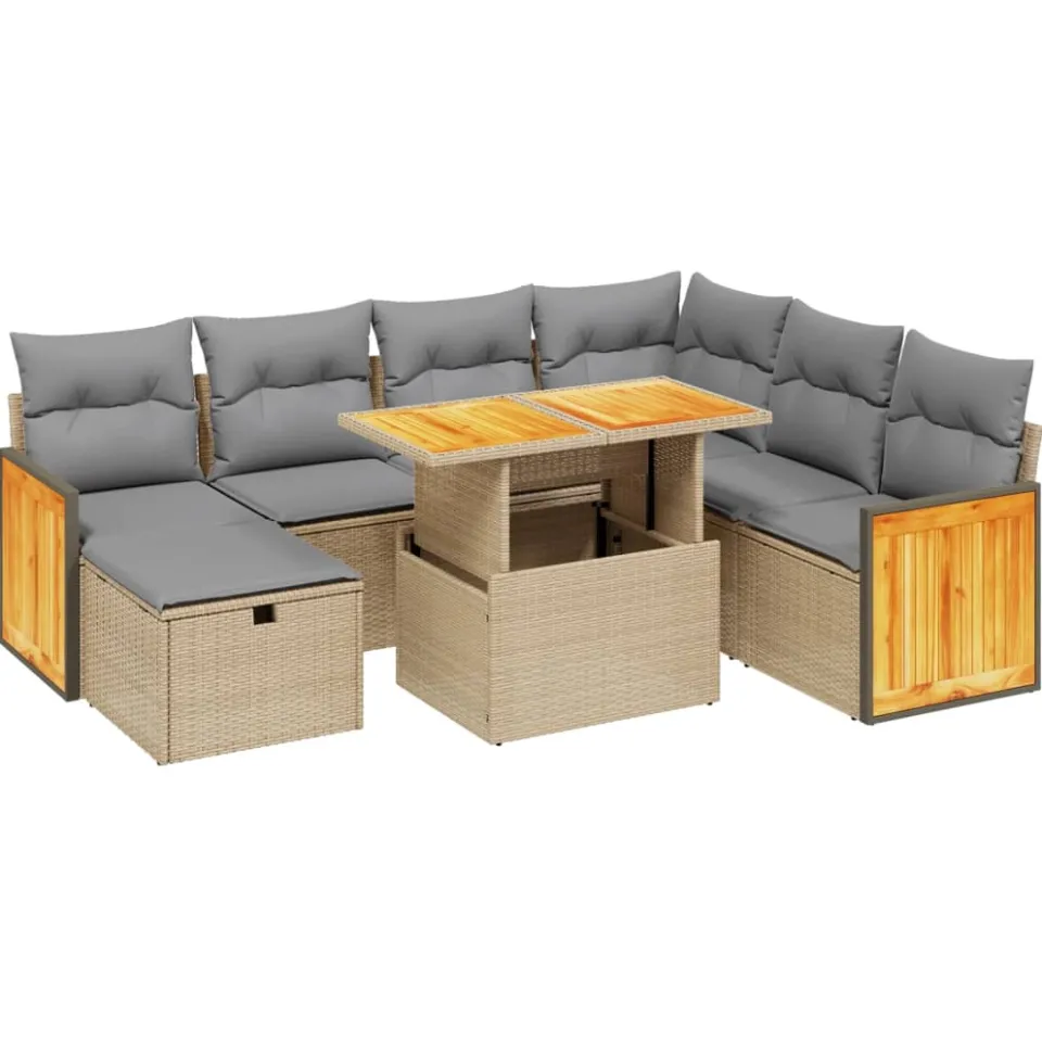 vidaXL 8-delige Loungeset met kussens poly rattan beige, foto 3