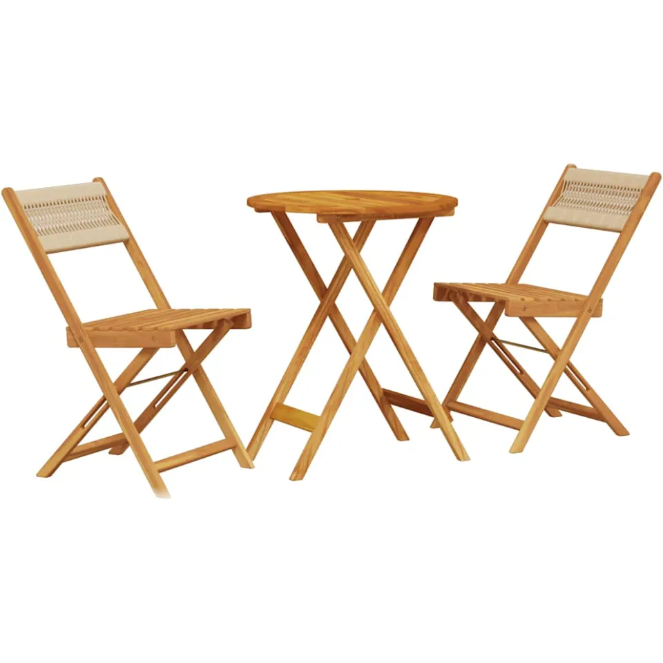 vidaXL 3-delige Bistroset polypropeen en massief hout beige