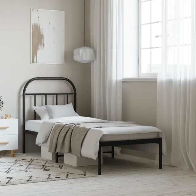 vidaXL Bedframe met hoofdbord metaal zwart 75x190 cm