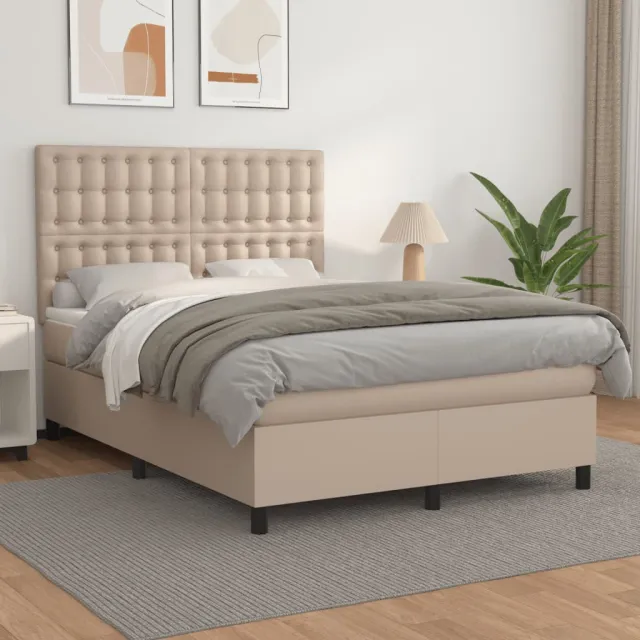 vidaXL Boxspring met matras kunstleer cappuccinokleurig 140x200 cm bruin