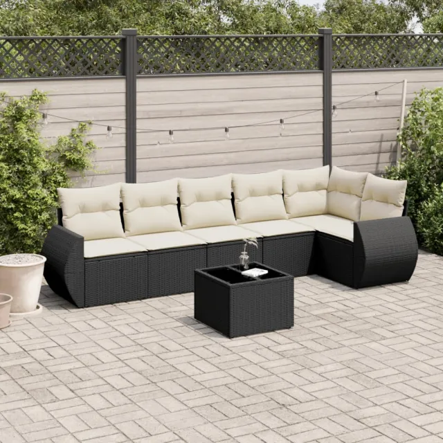 vidaXL 7-delige Loungeset met kussens poly rattan zwart, foto 2