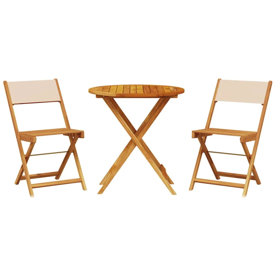 vidaXL 3-delige Bistroset stof en massief hout beige