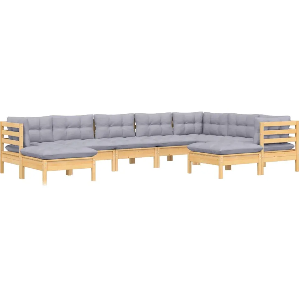 vidaXL 9-delige Loungeset met grijze kussens massief grenenhout Grijs