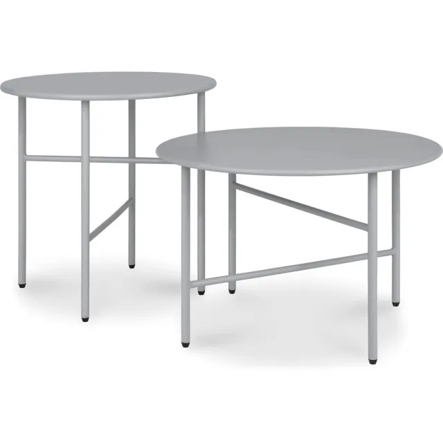 bomoe Finn Set van 2 Ronde Bijzettafels Metaal Grjis Krasbestendig Tafelblad 44cm & 53cm Stabiel, Lichtgewicht Salontafel voor Binnen & Buiten Grijs
