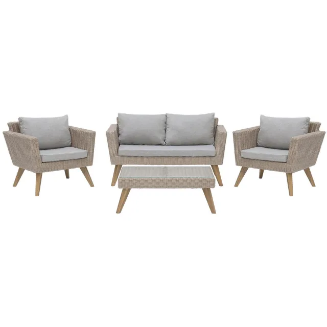 Beliani VITTORIA - Loungeset voor 4 - Taupe - PE rotan Natuurlijk