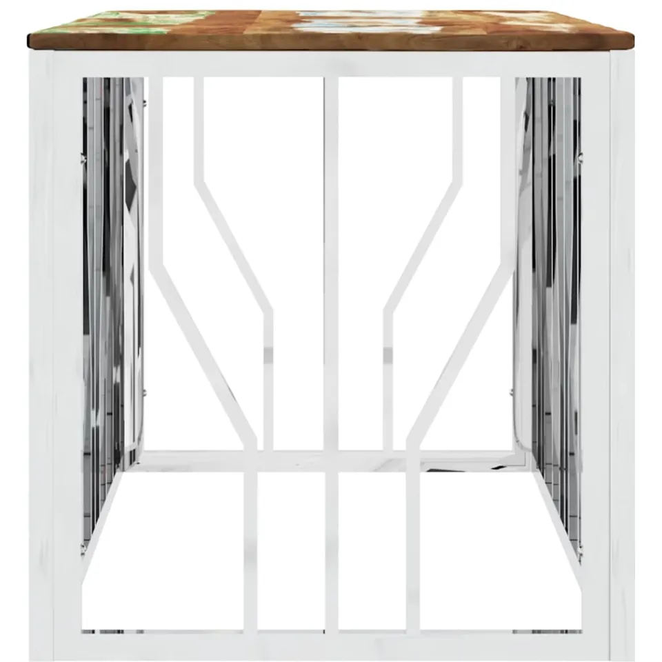 vidaXL Salontafel roestvrij staal en massief gerecycled hout zilver, foto 4
