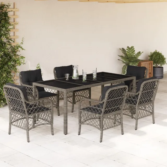 vidaXL 7-delige Tuinset met kussens poly rattan grijs, foto 2