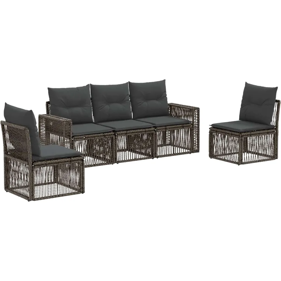 vidaXL Tuinbankenset 5 st 5-zits Grijs en Donkergrijs poly rattan, foto 3