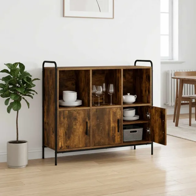 vidaXL Dressoir Gerookt eiken 97 x 33 x 81 cm Bewerkt hout Bruin
