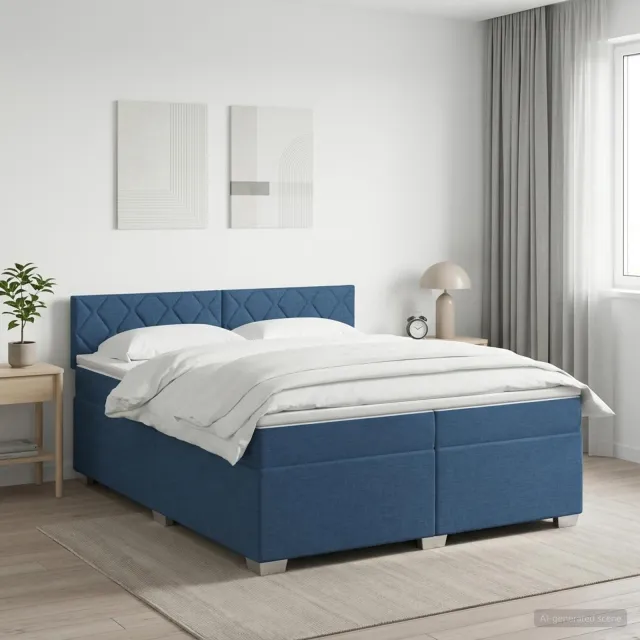 vidaXL Boxspringbed met matras met hoofdeinde Blauw 200 x 200 cm Stof