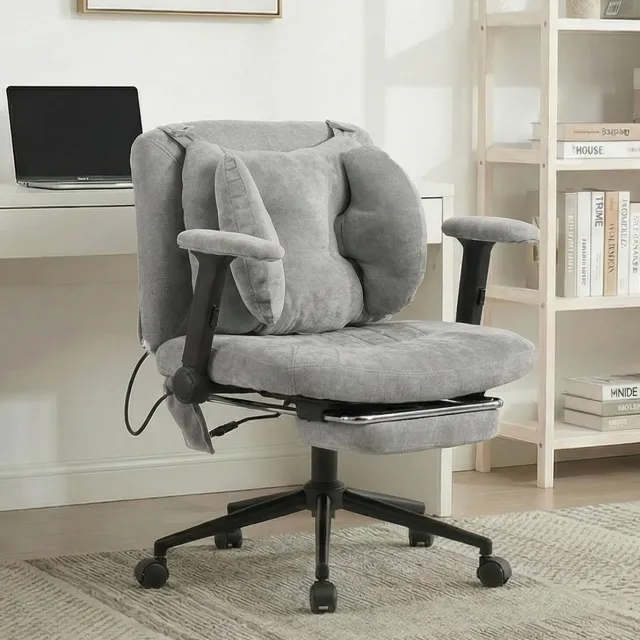 REDOM Bureaustoel - Gamingstoel - Verstelbare hoogte - Met vaste armleuningen - Met voetsteun en wielen - 360° draaibaar - Stof - Grijs - 80 x 55 x 86 cm - 150 kg