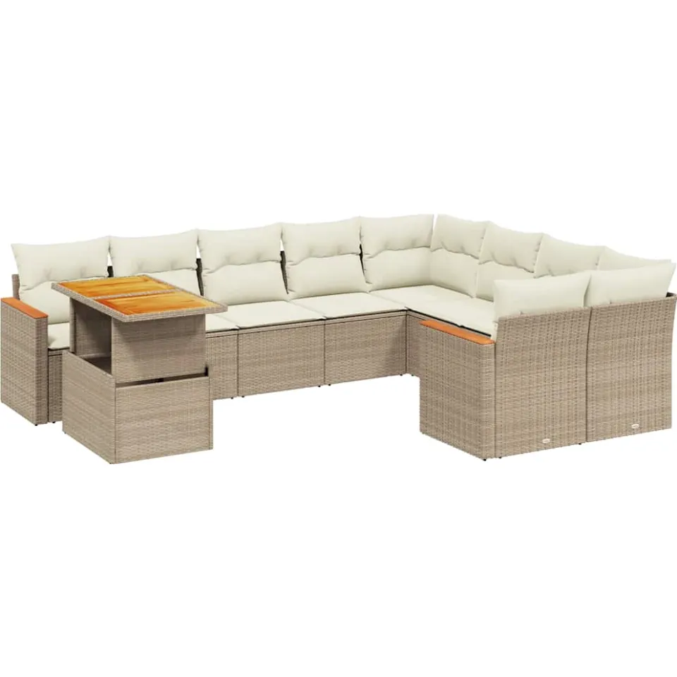 vidaXL 10-delige Loungeset met kussens poly rattan beige, foto 3