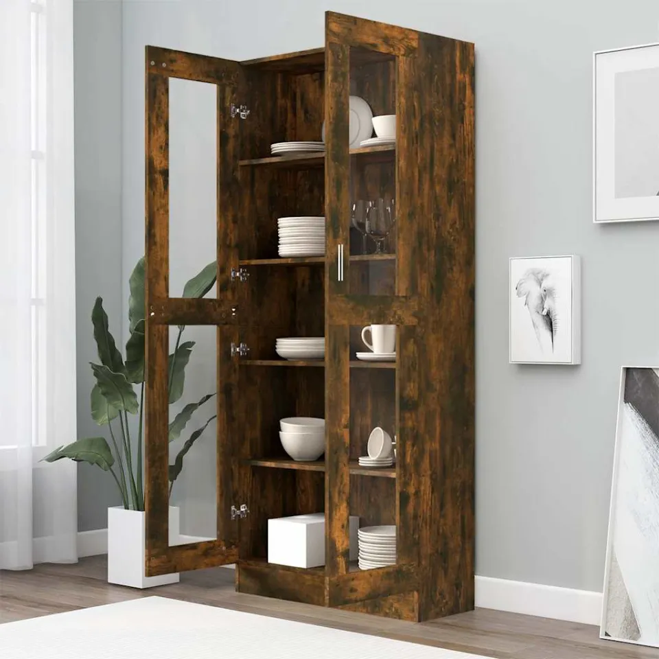 vidaXL Vitrinekast 82,5x30,5x185 cm bewerkt hout gerookt eikenkleur, foto 4
