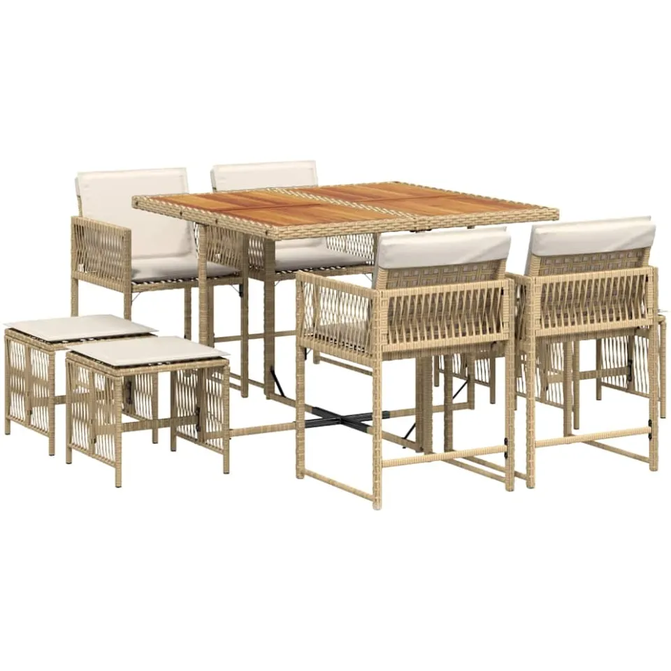 vidaXL 9-delige Tuinset met kussens poly rattan beige, foto 3