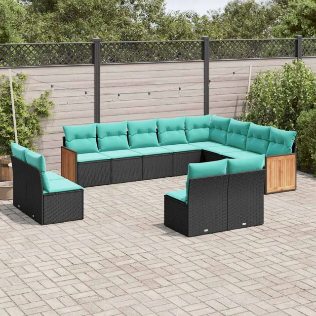 vidaXL 12-delige tuinbankset met kussens van zwart polyrotan, foto 2