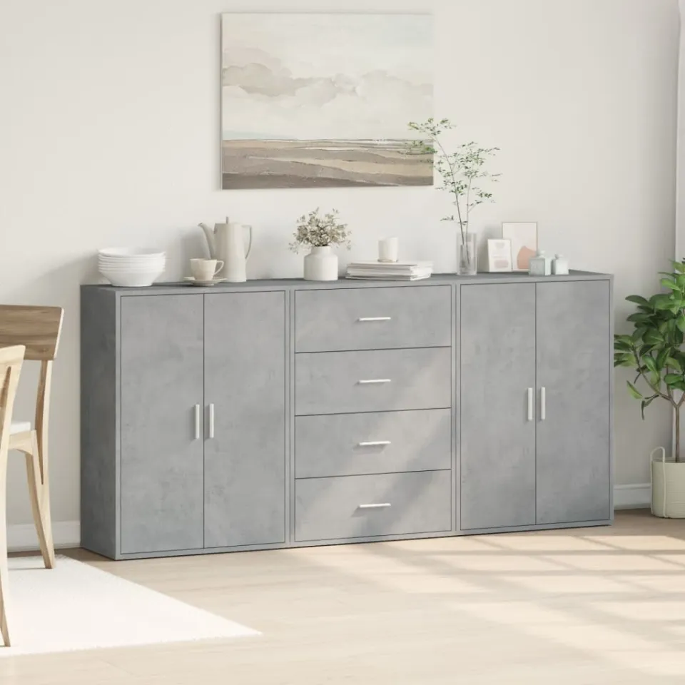 vidaXL Dressoirs 3 st 60x31x84 cm bewerkt hout betongrijs grijs, foto 3