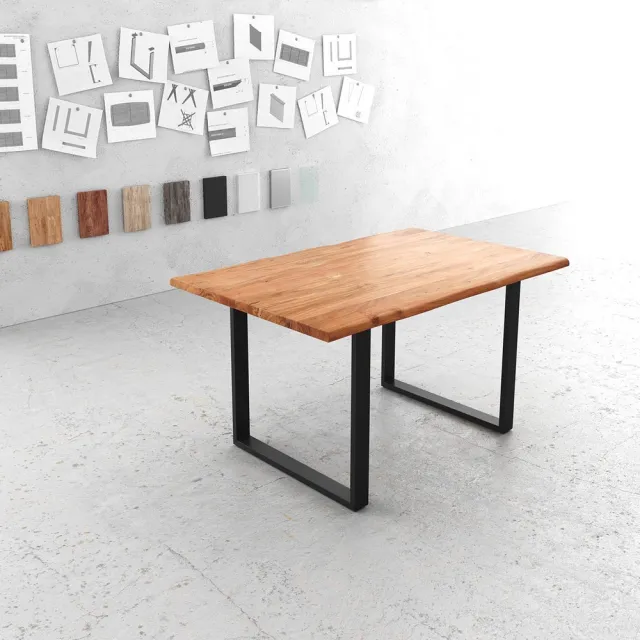 DELIFE Eetkamertafel Classic-Edge acacia natuur 140x90 metaal zwart Bruin