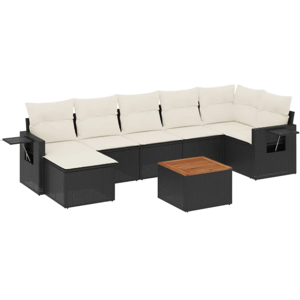 vidaXL 8-delige Loungeset met kussens poly rattan zwart, foto 3