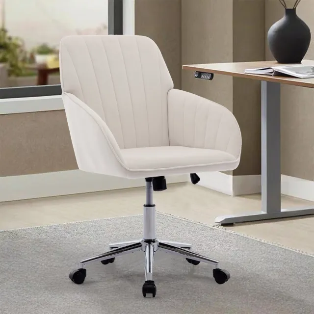STILVORA Bureaustoel Verstelbaar - 50-59 Cm - Ergonomisch Draaibaar Met Rugleuning - Voor Kantoor En Slaapkamer - Fluweel Wit