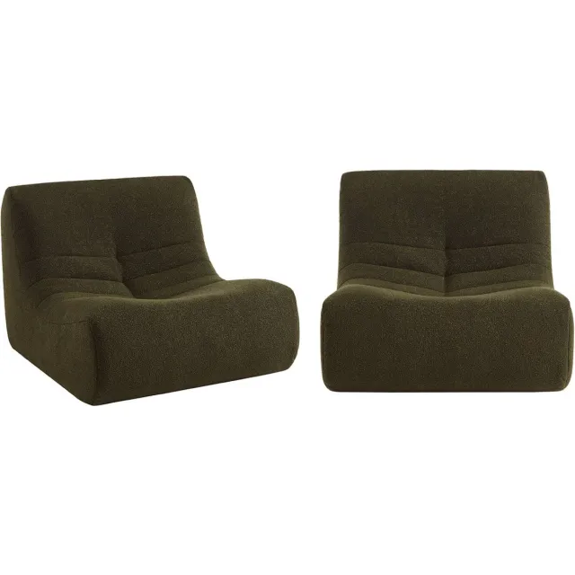 sweeek Set van 2 fauteuils boucléstof sokol 1 zitplaats Donker kaki