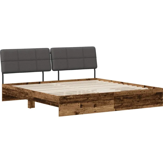 vidaXL Tweepersoonsbed met hoofdbord Oud hout en donkergrijs Bruin