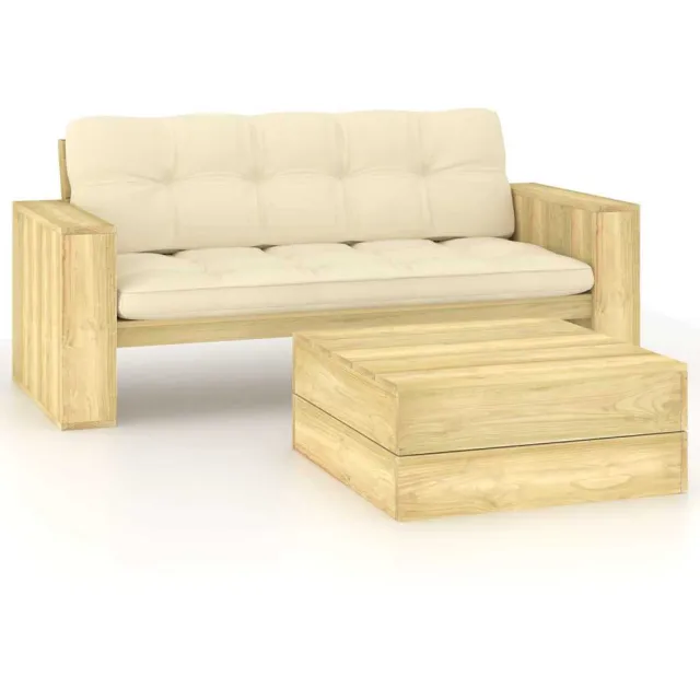 vidaXL 2-delige Loungeset met kussens geïmpregneerd grenenhout Crème