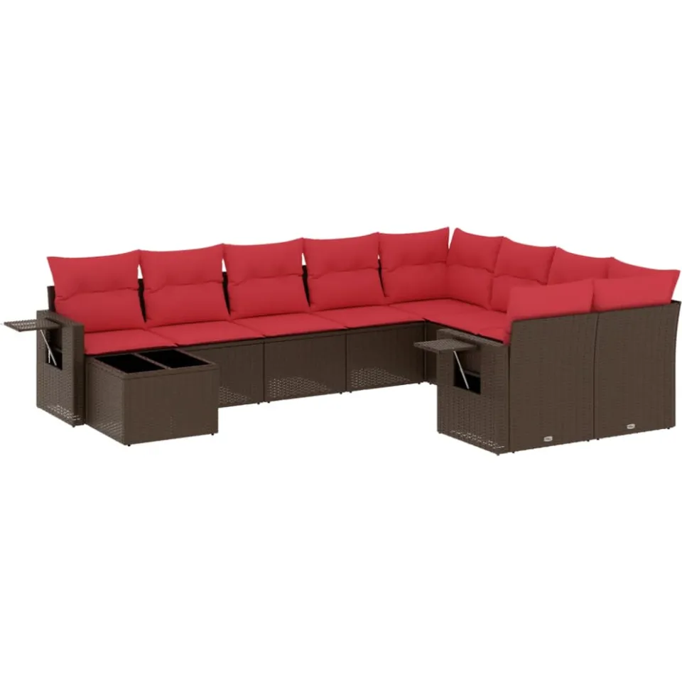 vidaXL 10-delige tuinbankset met kussens, bruin polyrotan, foto 3