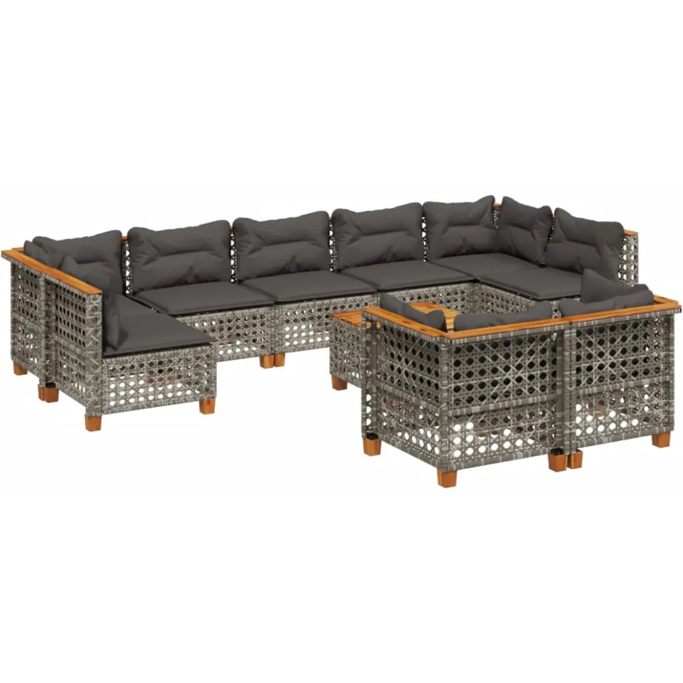vidaXL 10-delige Loungeset met kussens poly rattan grijs, foto 3
