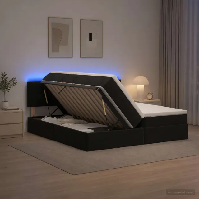 vidaXL LED Opslagbed met Matras Zwart 200 x 200 cm Fluweel