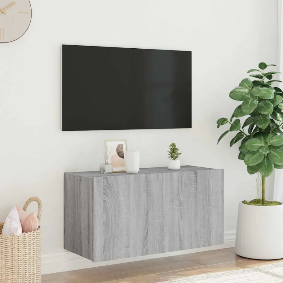 vidaXL Tv-wandmeubel met LED-verlichting 80x35x41 cm grijs sonoma, foto 4