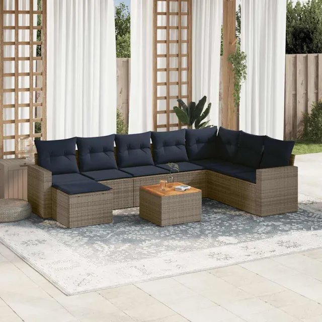 vidaXL 9-delige tuinbankset met kussens, grijs polyrotan, foto 2