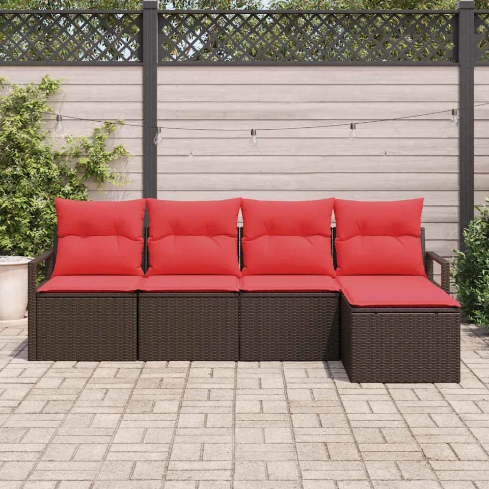 vidaXL Bankstel met kussen 5 pcs Bruin poly rattan, foto 3