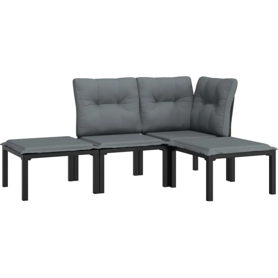 vidaXL 4-delige Loungeset poly rattan zwart en grijs