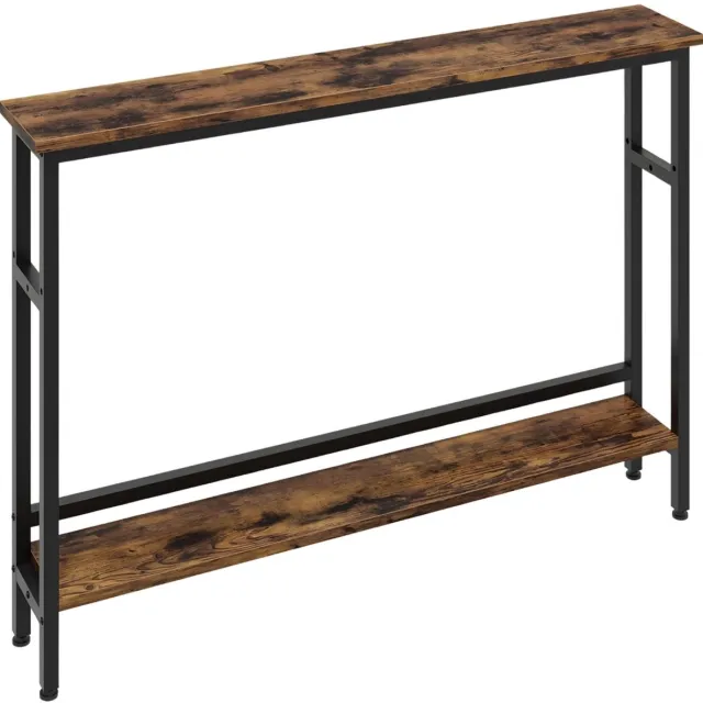 Happiq Smalle Consoletafel 100x15cm - Ruimtebesparend design met Verstelbare Plank - voor hal en woonkamer - Bruin Hout en Zwart Metaal